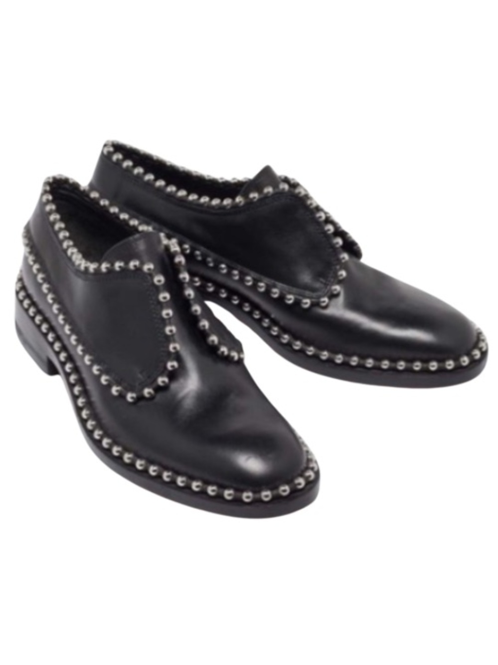 Black Studded Slip-On Women's Leather Shoes